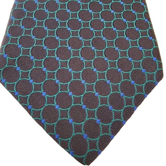 Tommy Hilfiger Mens Silk Necktie NWOT Black Blue Circles Geometric - Picture 1 of 5